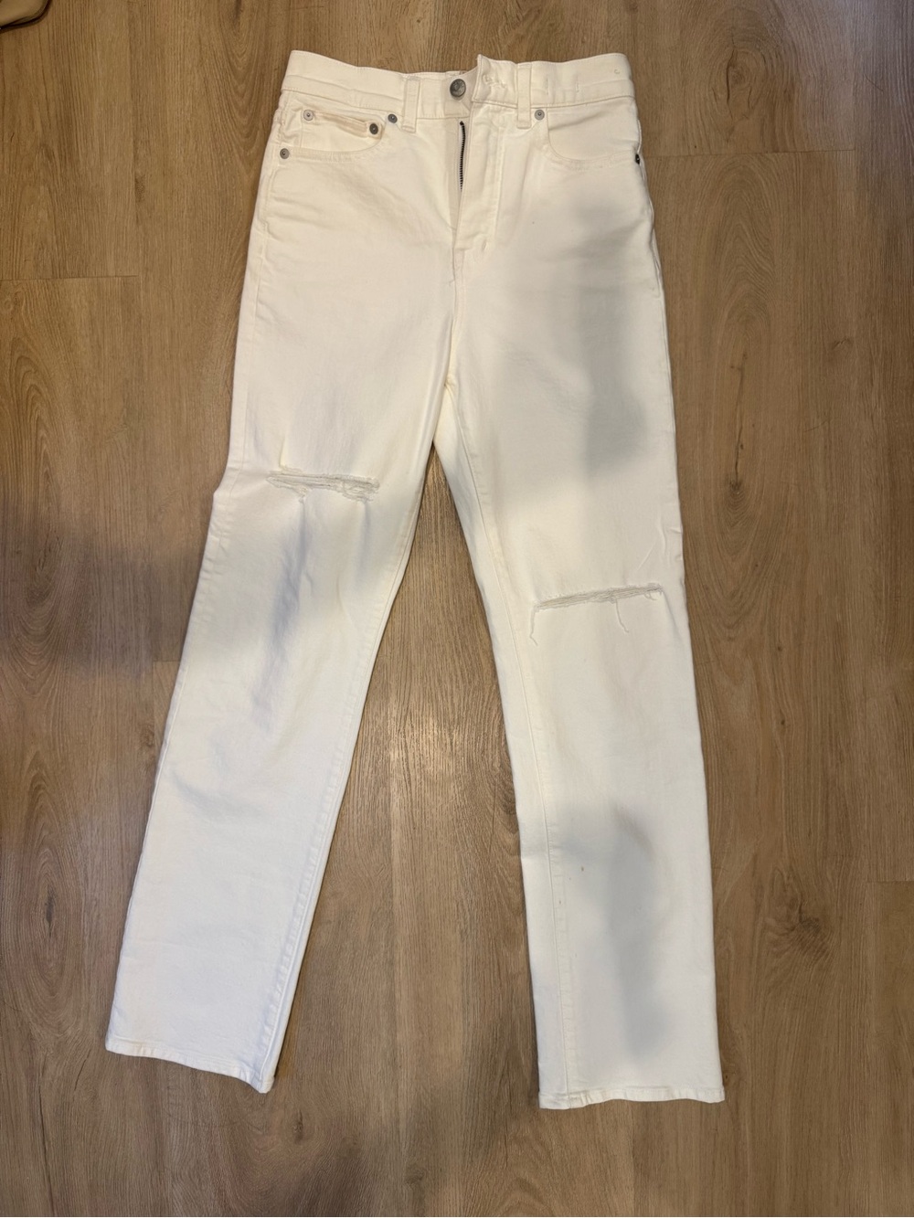 Madewell Cream Straight-Leg Jeans with Knee Slits
